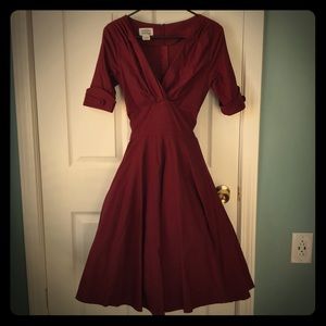 Unique Vintage 3/4 sleeve burgundy dress
